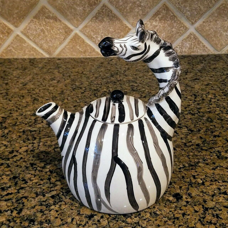 Load image into Gallery viewer, Zebra Safari Animal Teapot Animal Ceramics Tea Pot by Blue Sky Heather Goldminc