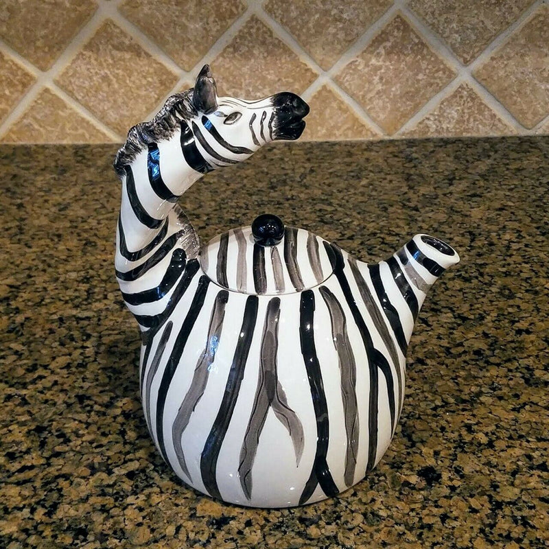Load image into Gallery viewer, Zebra Safari Animal Teapot Animal Ceramics Tea Pot by Blue Sky Heather Goldminc