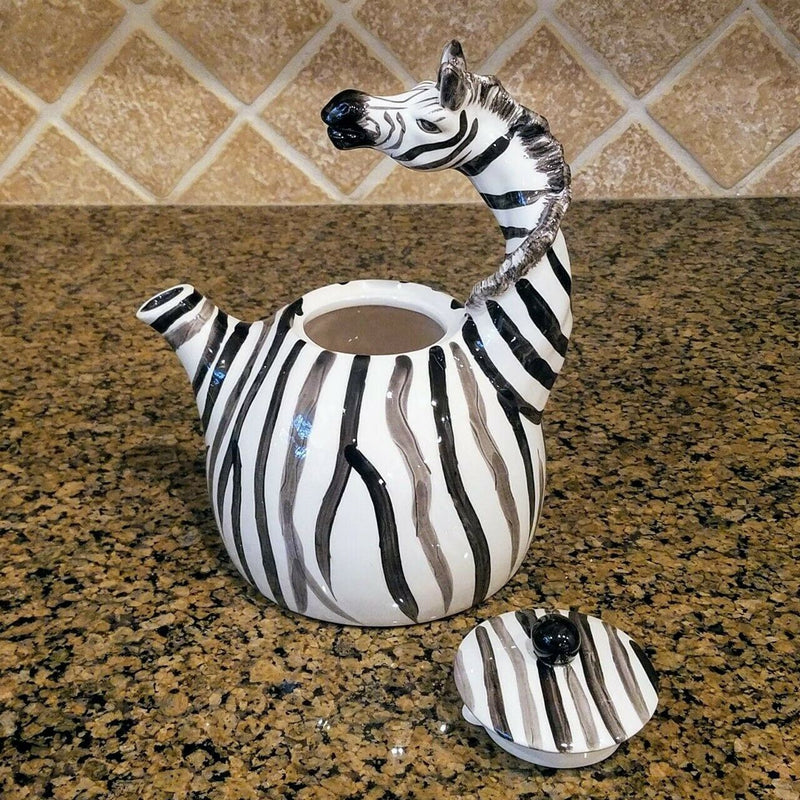 Load image into Gallery viewer, Zebra Safari Animal Teapot Animal Ceramics Tea Pot by Blue Sky Heather Goldminc