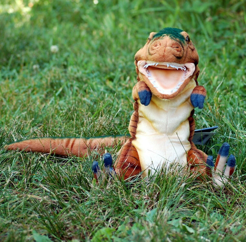 Load image into Gallery viewer, T Rex Brown Dinosaur Hand Puppet Doll Hansa Real Looking Plush Learning Toy
