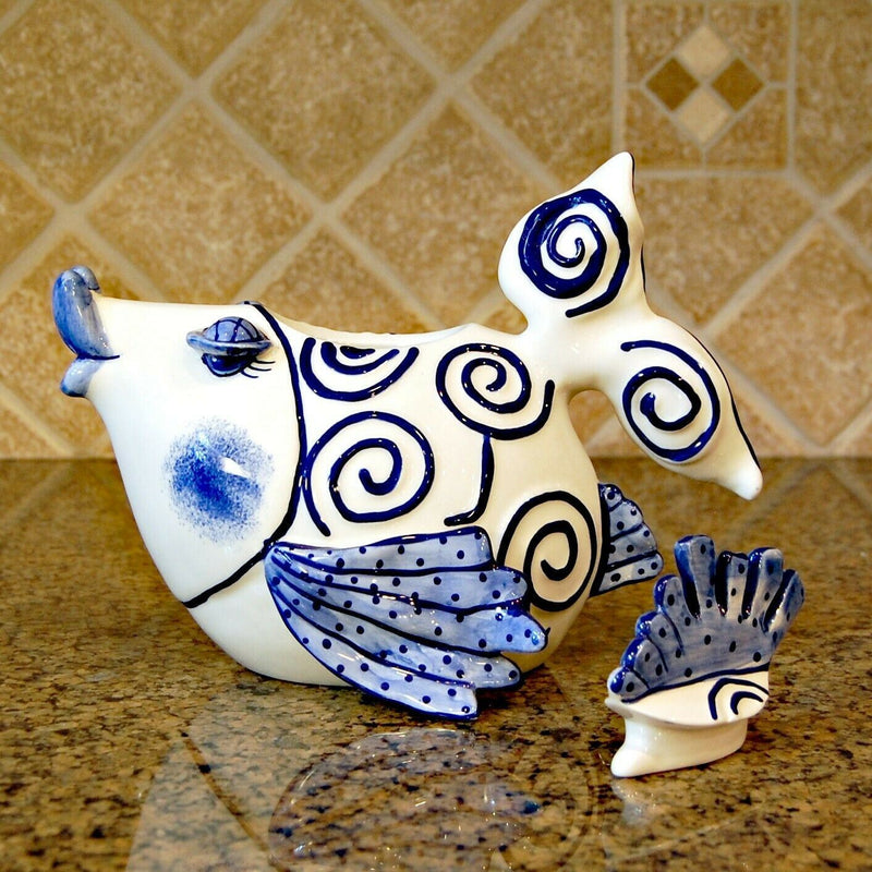 Load image into Gallery viewer, Blue Ocean Fish Teapot Collectible Decorative Home Décor Blue Sky Clayworks