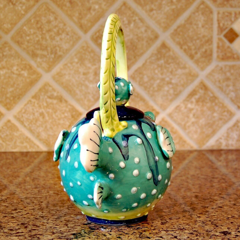 Load image into Gallery viewer, Puffer Fish Teapot Ceramic Embossed Home Décor Blue Sky Tea Pot