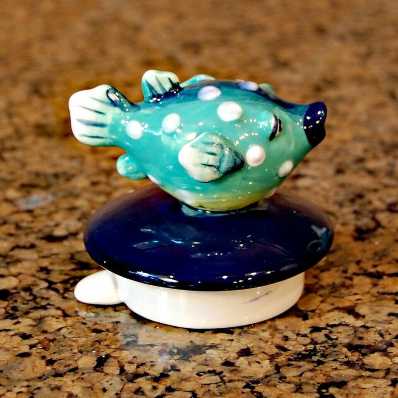 Load image into Gallery viewer, Puffer Fish Teapot Ceramic Embossed Home Décor Blue Sky Tea Pot