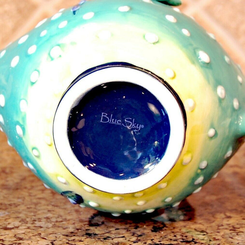 Load image into Gallery viewer, Puffer Fish Teapot Ceramic Embossed Home Décor Blue Sky Tea Pot