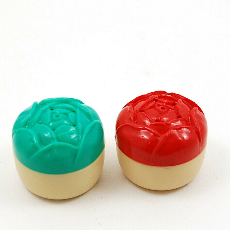 Load image into Gallery viewer, Lot of 2 Sets of Small Flower Salt and Pepper Shakers Red and Green