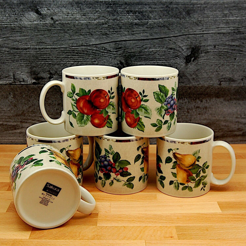 Load image into Gallery viewer, Sakura by Oneida Coffee Mug Set of 6 Tea Cups Stoneware Fruit Pattern Dinnerware