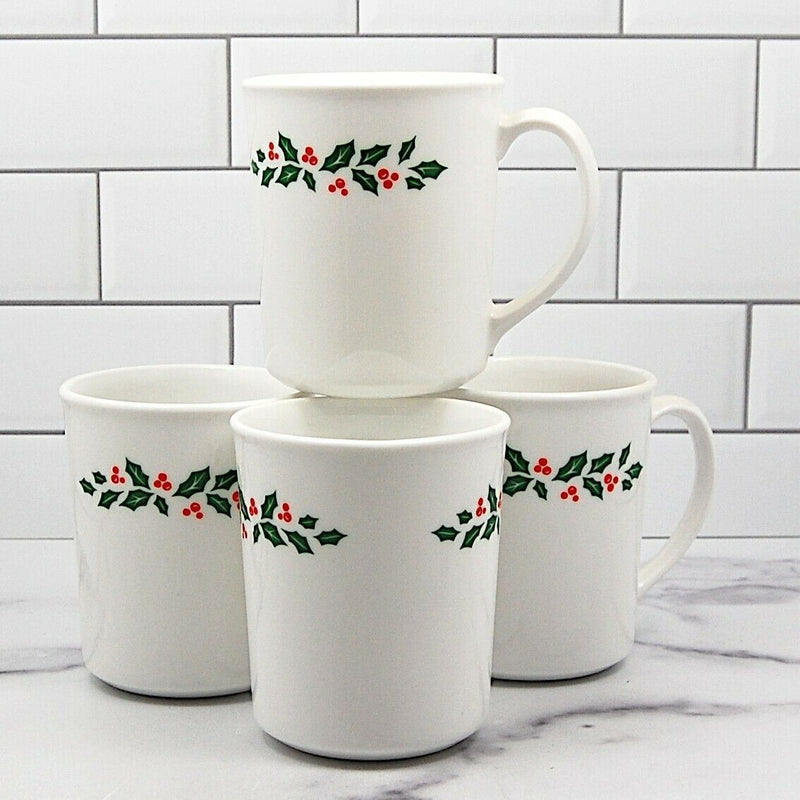 Load image into Gallery viewer, Corelle Corning Winter Holly Coffee Cup Set of 4 Red Berries Xmas Mugs