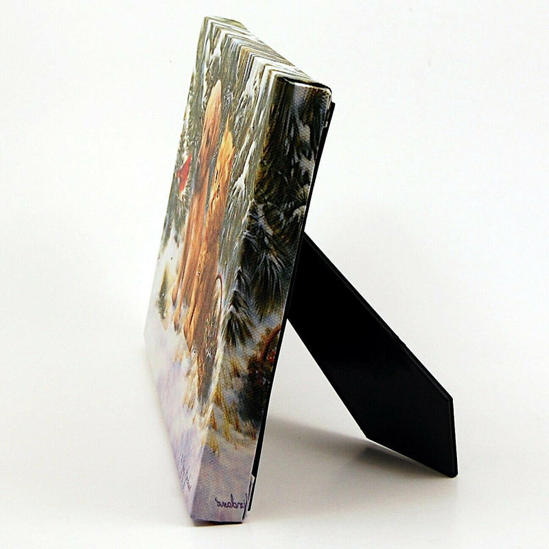 Load image into Gallery viewer, LED Lit Tabletop Picture Art Dog Cat and Cardinal Winter Scene by Greg Giordano