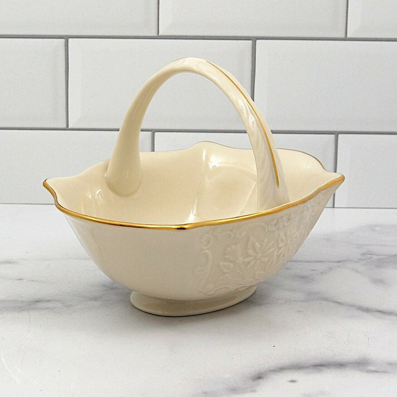 Load image into Gallery viewer, Lenox San Souci Embossed Floral Basket Candy Dish 24 Kt Gold Trim Home Decor