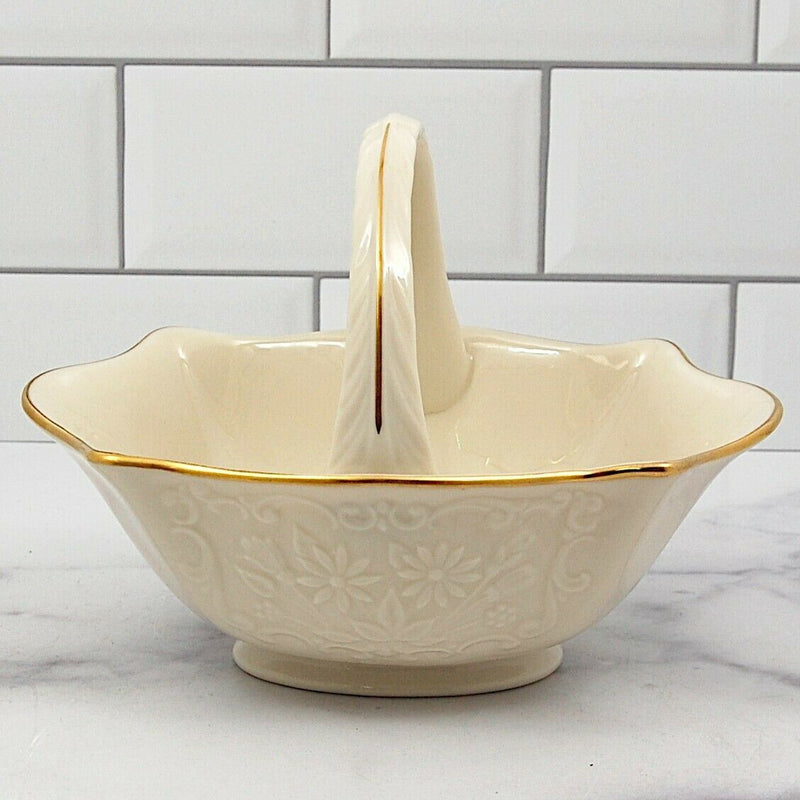 Load image into Gallery viewer, Lenox San Souci Embossed Floral Basket Candy Dish 24 Kt Gold Trim Home Decor