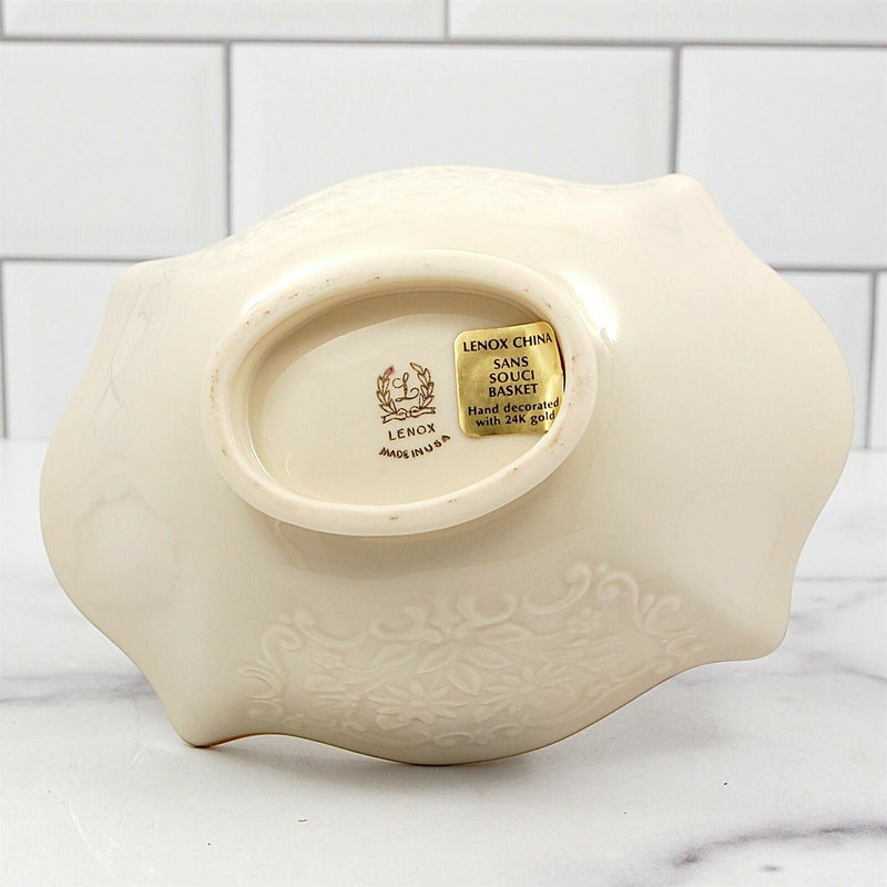 Load image into Gallery viewer, Lenox San Souci Embossed Floral Basket Candy Dish 24 Kt Gold Trim Home Decor