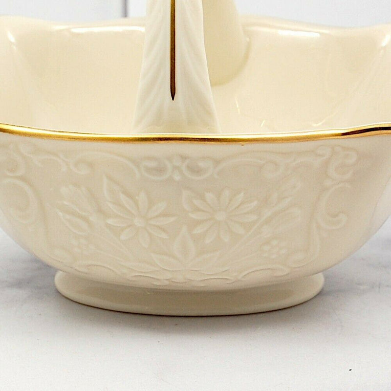 Load image into Gallery viewer, Lenox San Souci Embossed Floral Basket Candy Dish 24 Kt Gold Trim Home Decor