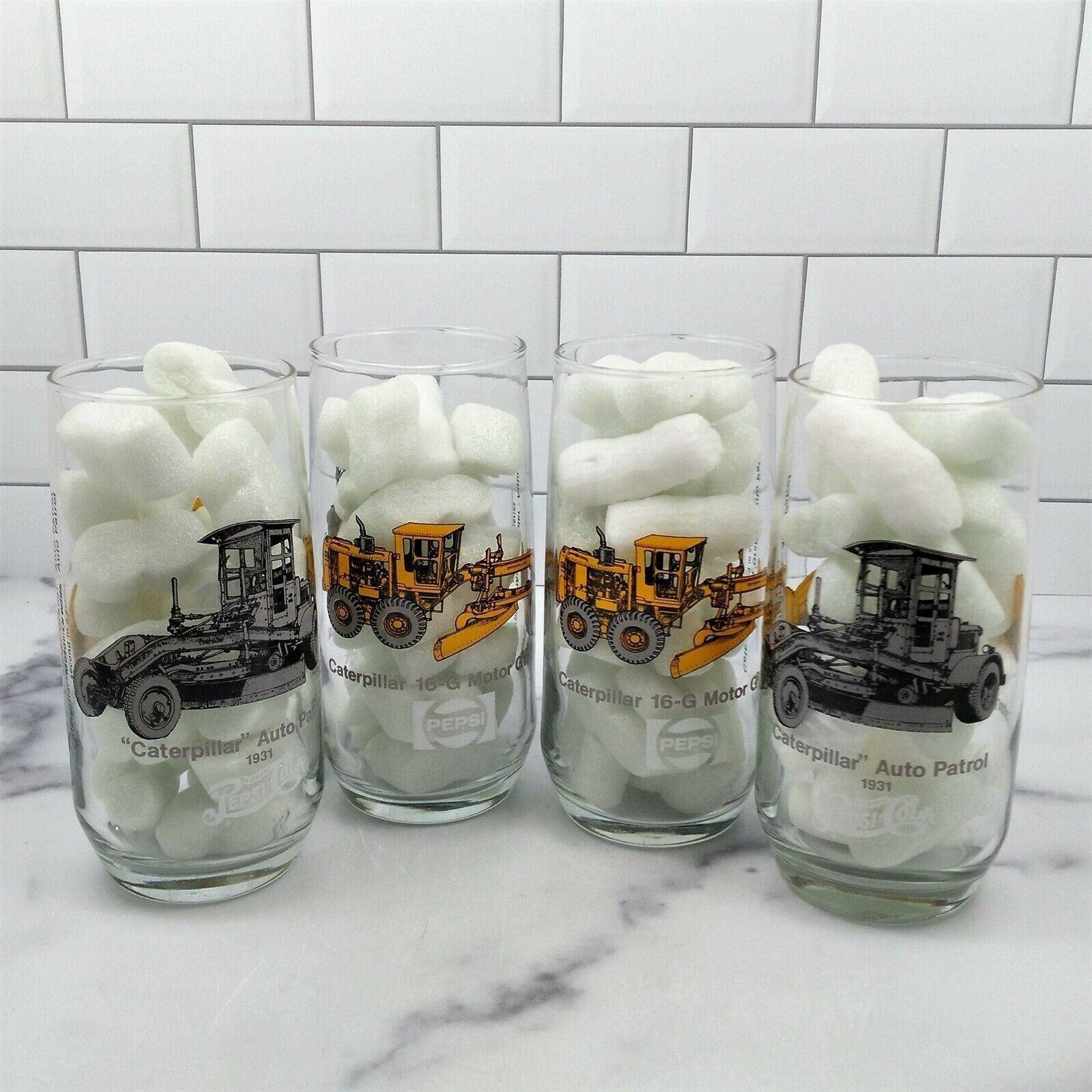 Set of 4 12oz Pepsi Cola Holt Caterpillar Drinking Glasses Motor Grade