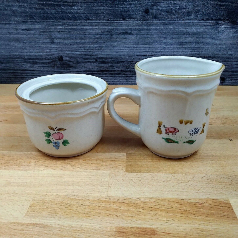 Load image into Gallery viewer, Heartland International China Cream and Sugar Set Farm Scene Tan Trim