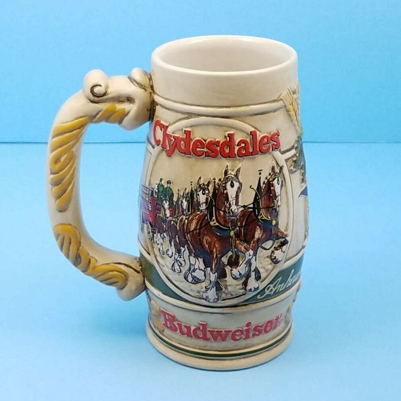 Load image into Gallery viewer, Budweiser Beer Holiday Christmas Stein 1983 Mug Clydesdales Wheatland Ceramarte