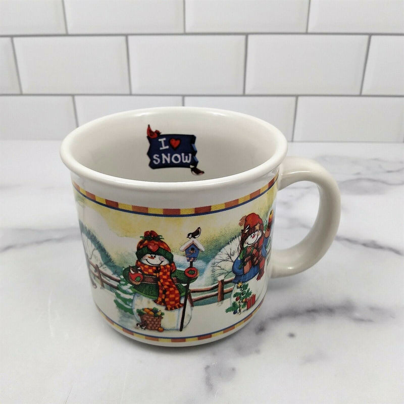 Load image into Gallery viewer, I Heart Snow Coffee Mugs with Snowman Set of 2 Ceramic Tea Cups