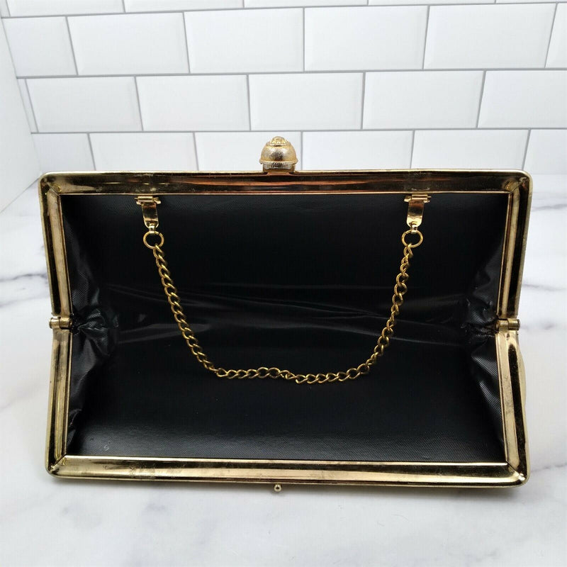 Load image into Gallery viewer, Vintage Ladies Cocktail Evening Handbag Purse Gold Tone Hand Clutch with Chain