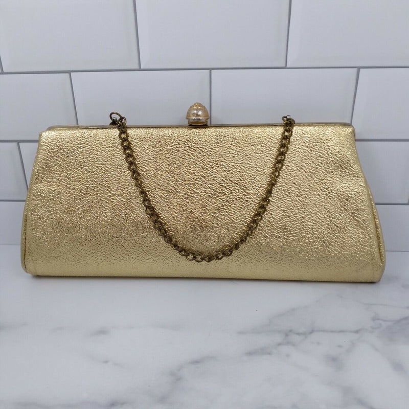 Load image into Gallery viewer, Vintage Ladies Cocktail Evening Handbag Purse Gold Tone Hand Clutch with Chain