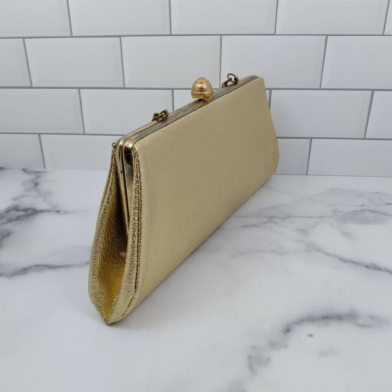 Load image into Gallery viewer, Vintage Ladies Cocktail Evening Handbag Purse Gold Tone Hand Clutch with Chain