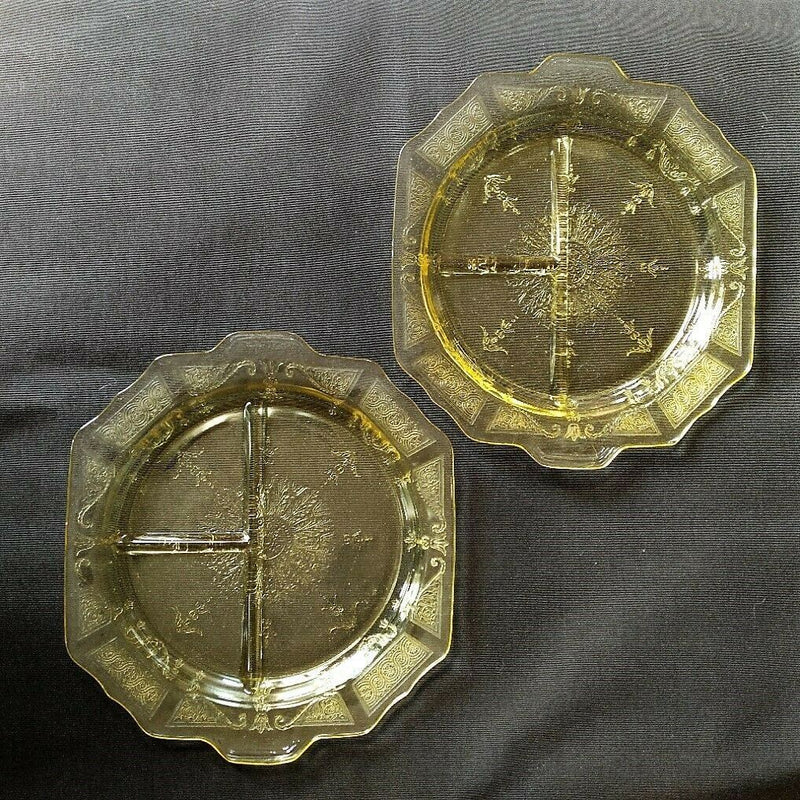 Load image into Gallery viewer, Anchor Hocking Depression Glass Set of 2 Divided Grill Plate Princess Amber 10"