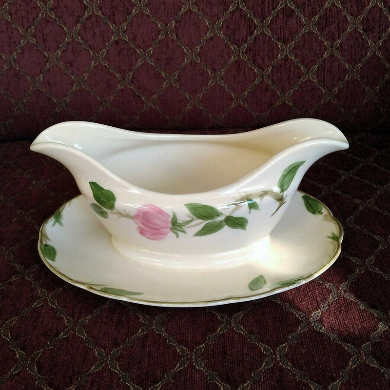 Load image into Gallery viewer, Franciscan Desert Rose Gravy Boat with Under Plate Double Spout Sauce Bowl USA