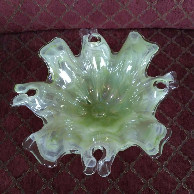 Load image into Gallery viewer, Lavorazione Arte Murano Glass Splash Bowl Sea Foam Green Italy 8” Dish