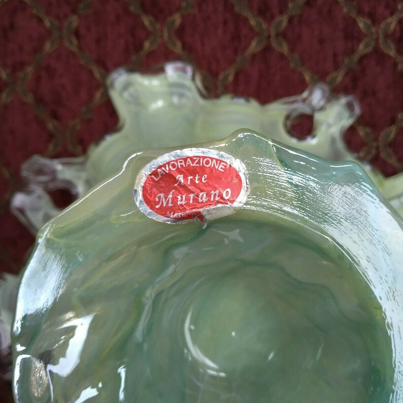 Load image into Gallery viewer, Lavorazione Arte Murano Glass Splash Bowl Sea Foam Green Italy 8” Dish
