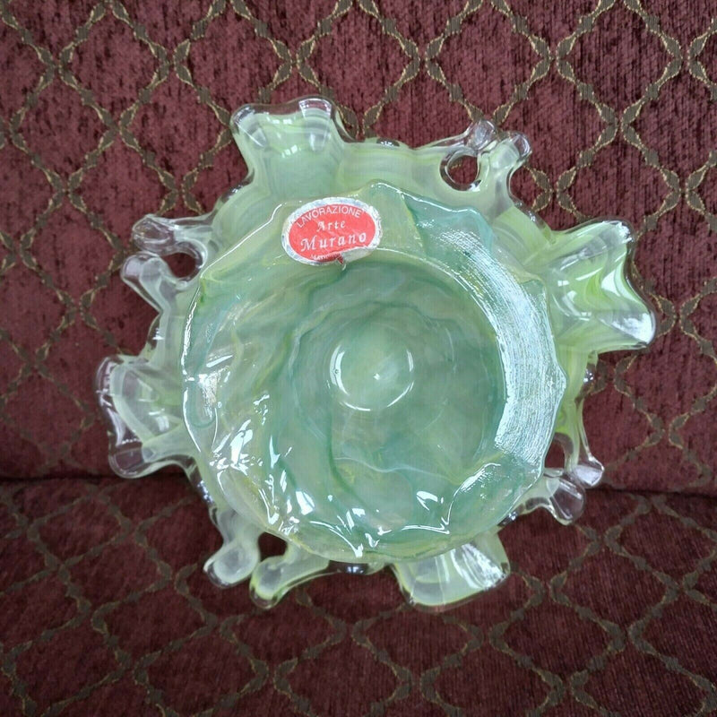 Load image into Gallery viewer, Lavorazione Arte Murano Glass Splash Bowl Sea Foam Green Italy 8” Dish
