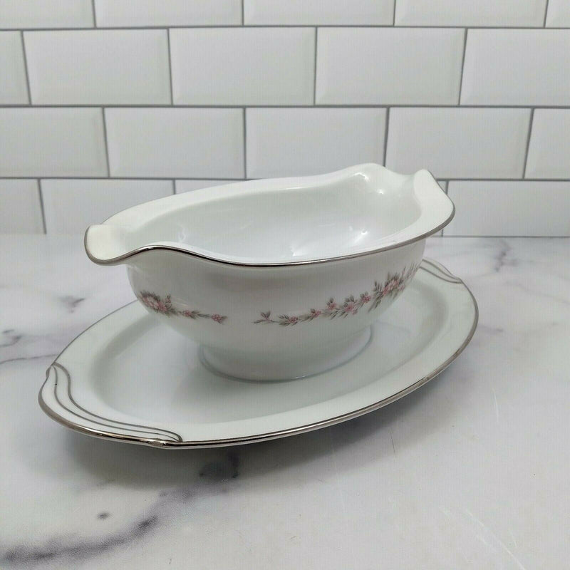 Load image into Gallery viewer, Noritake China Rosepoint 6206 Gravy Boat with Attached Underplate Vintage Japan