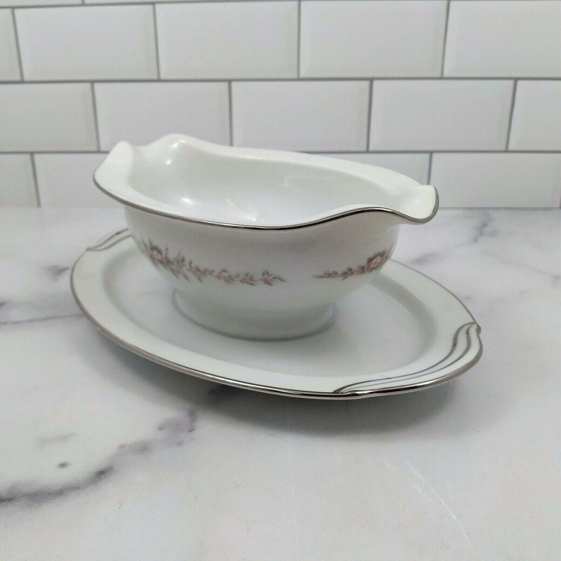 Load image into Gallery viewer, Noritake China Rosepoint 6206 Gravy Boat with Attached Underplate Vintage Japan