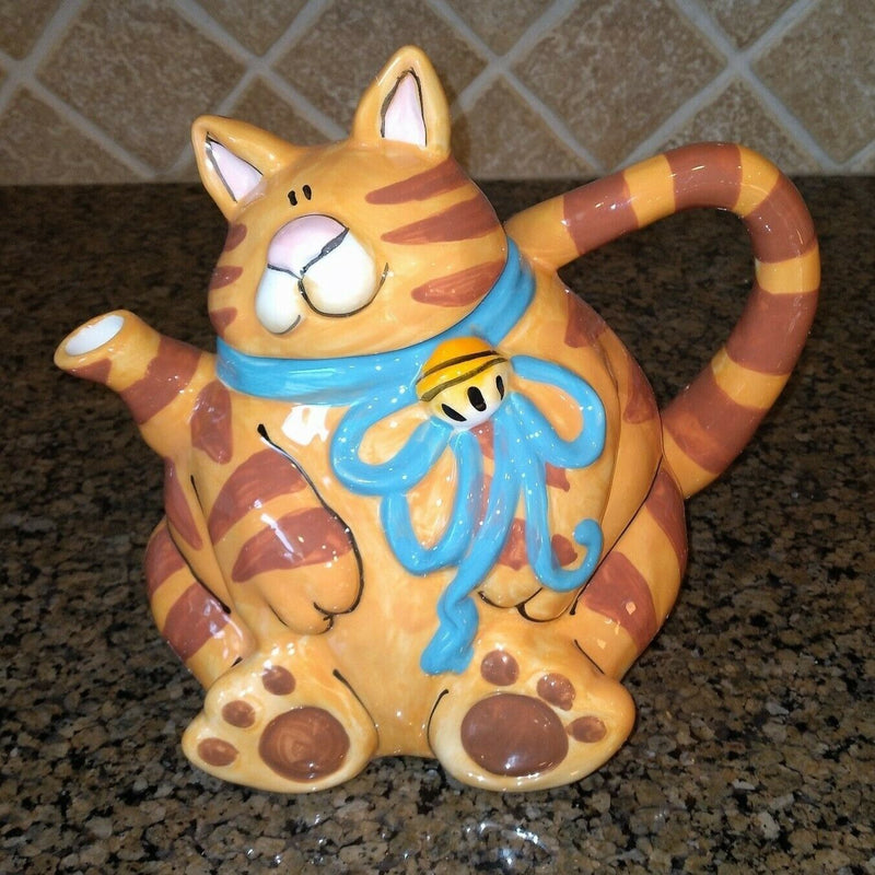 Load image into Gallery viewer, Orange Cat Teapot Animal Ceramics Decor by Blue Sky Clayworks Heather Goldminc