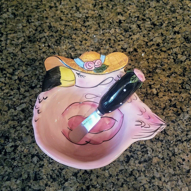 Load image into Gallery viewer, Flamingo Dip Bowl with Spreader Ceramic Blue Sky Heather Goldminc Kitchen Decor