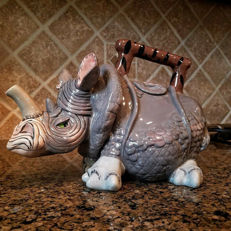 Load image into Gallery viewer, Rhino Teapot Ceramics by Blue Sky Clayworks Design Lynda Corneille Animal Decor