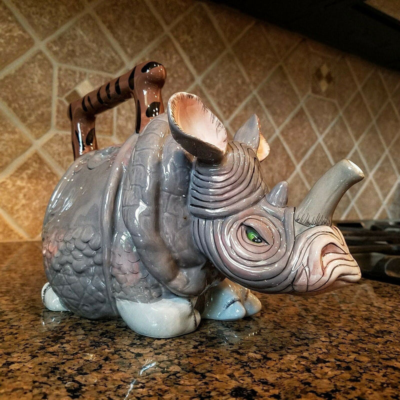 Load image into Gallery viewer, Rhino Teapot Ceramics by Blue Sky Clayworks Design Lynda Corneille Animal Decor