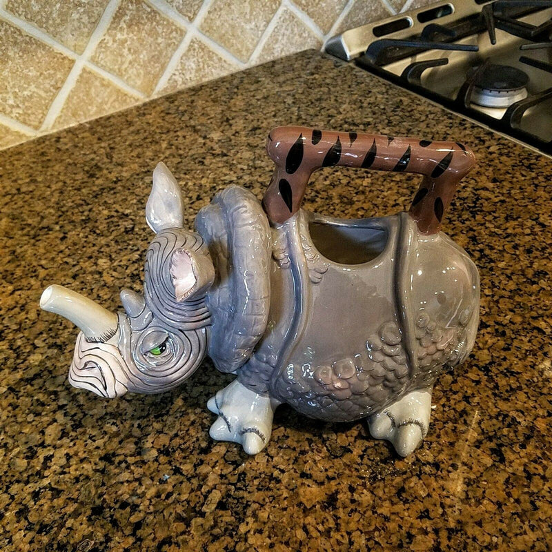 Load image into Gallery viewer, Rhino Teapot Ceramics by Blue Sky Clayworks Design Lynda Corneille Animal Decor