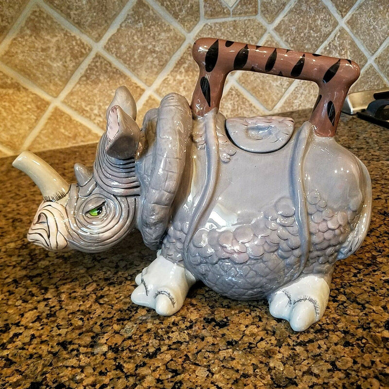 Load image into Gallery viewer, Rhino Teapot Ceramics by Blue Sky Clayworks Design Lynda Corneille Animal Decor