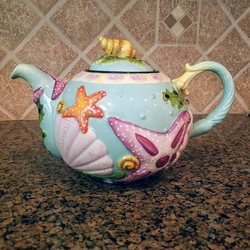 Load image into Gallery viewer, Star Fish Teapot Ceramic Blue Sky Clayworks Heather Goldminc Kitchen Decor