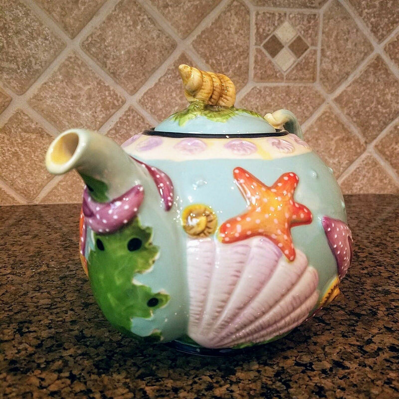 Load image into Gallery viewer, Star Fish Teapot Ceramic Blue Sky Clayworks Heather Goldminc Kitchen Decor