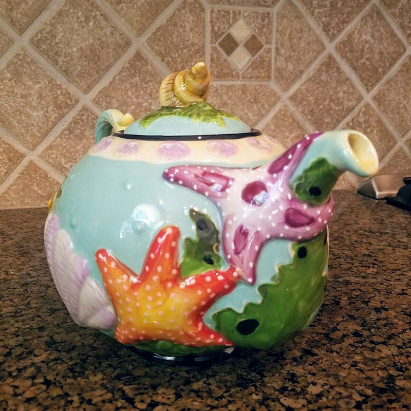 Load image into Gallery viewer, Star Fish Teapot Ceramic Blue Sky Clayworks Heather Goldminc Kitchen Decor