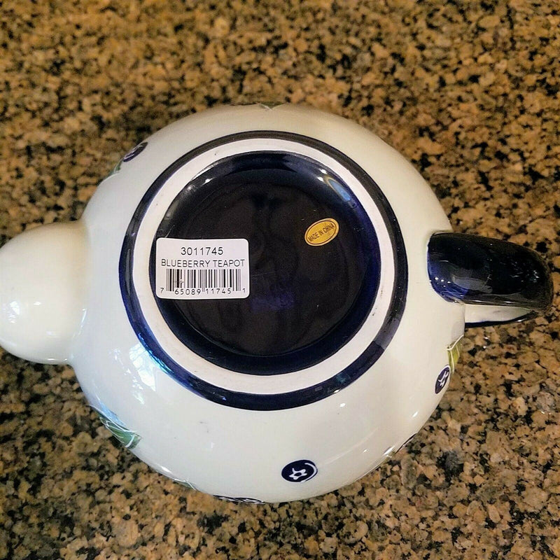 Load image into Gallery viewer, Blueberry Teapot Ceramic Floral Embossed Decor Collectable Blue Sky Goldminic