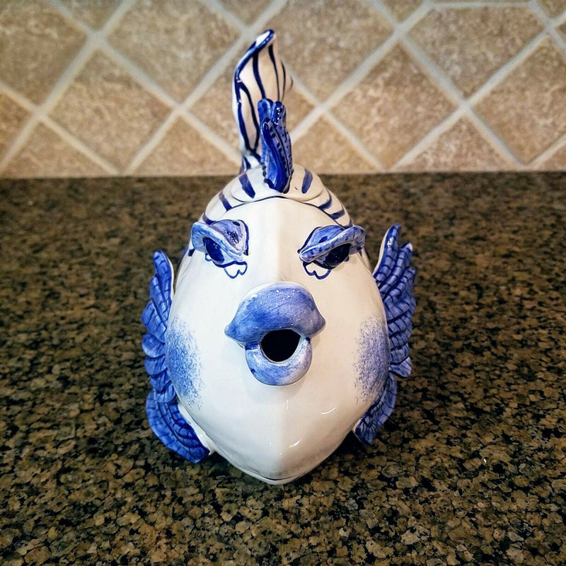 Load image into Gallery viewer, Delft Fish Teapot Ceramic Decorative Kitchen Decor New Blue Sky Diane Artware