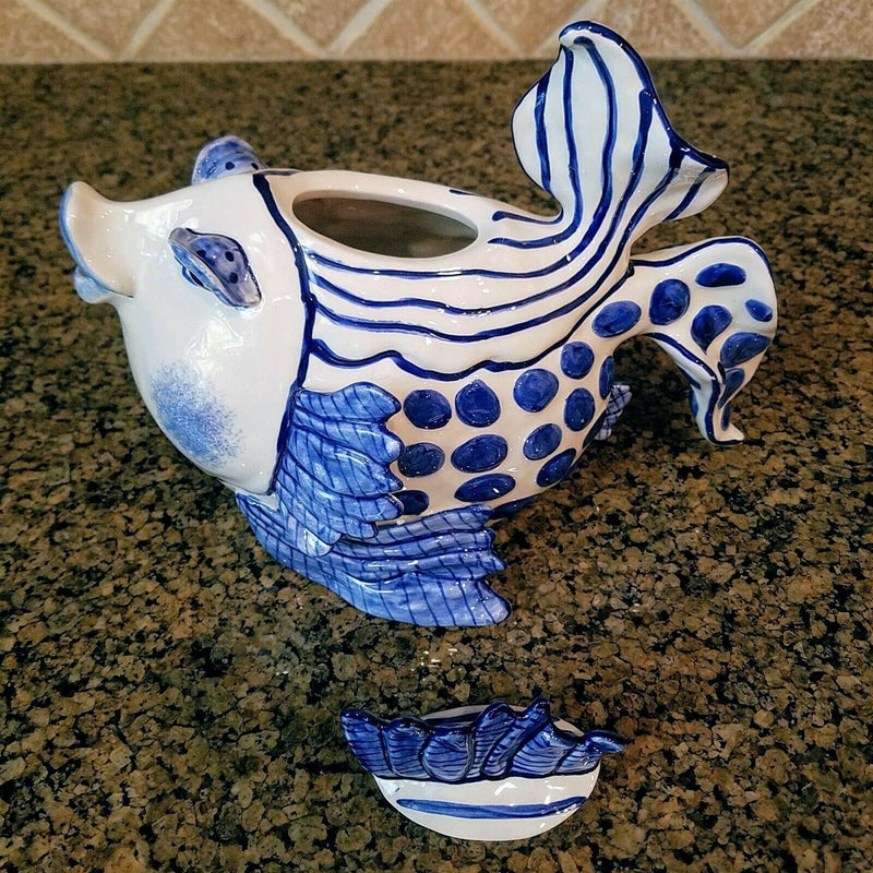 Load image into Gallery viewer, Delft Fish Teapot Ceramic Decorative Kitchen Decor New Blue Sky Diane Artware