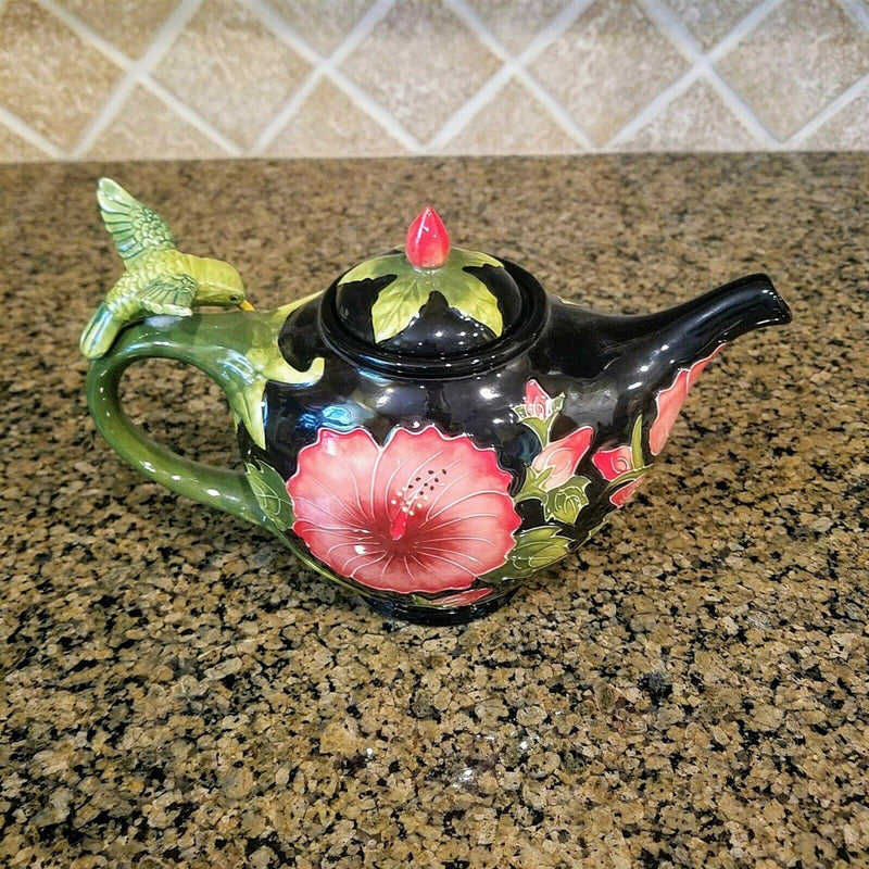 Load image into Gallery viewer, Hibiscus Teapot Ceramic Kitchen Decorative Collectable Blue Sky Goldminc