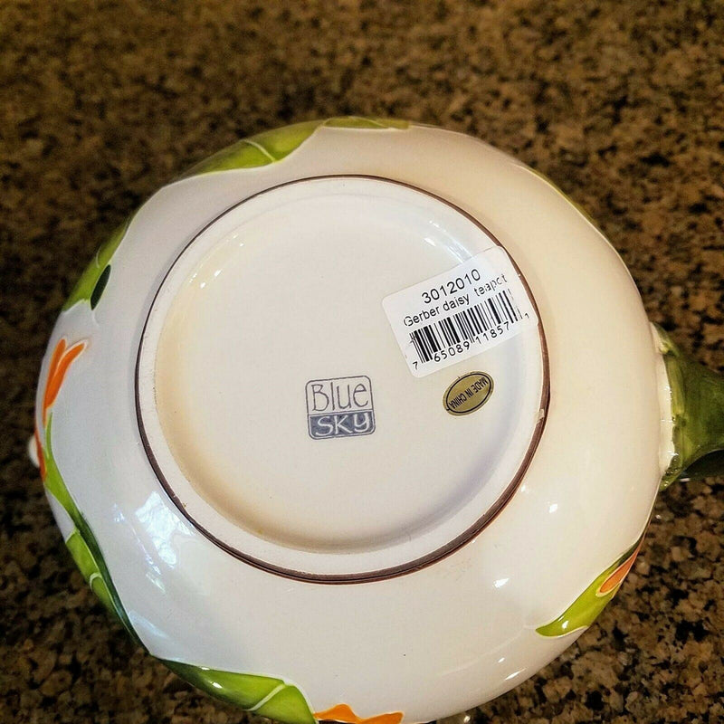 Load image into Gallery viewer, Gerbera Daisy Teapot Flower Garden Orange Ceramic Tea Pot by Blue Sky Goldminc