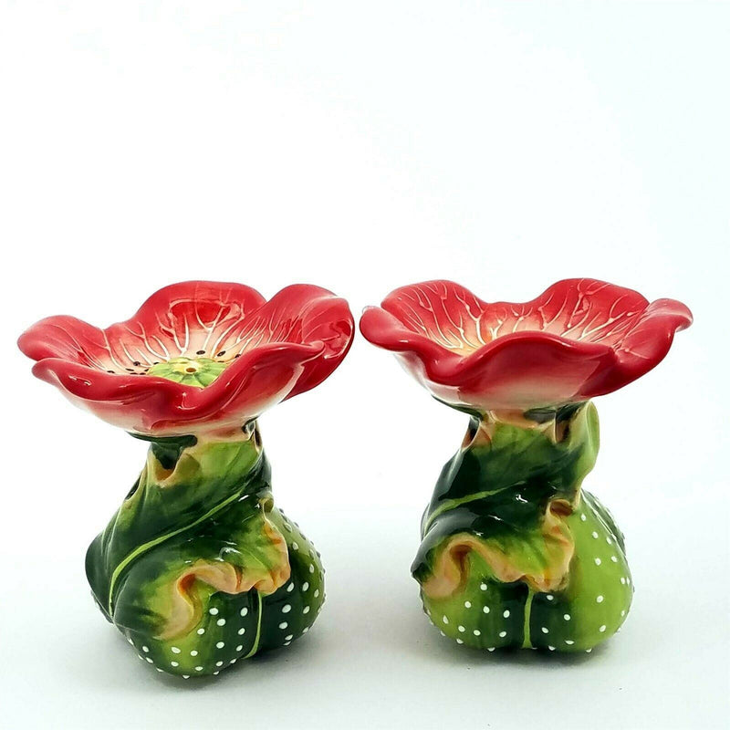 Load image into Gallery viewer, Salt Pepper Set Red Poppy Flowers Collectible Decorative Heather Goldminc New
