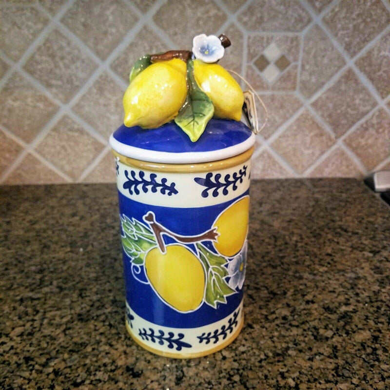 Load image into Gallery viewer, Lemon Cookie Jar Medium Blue Sky Clayworks Heather Goldminc Kitchen Decor