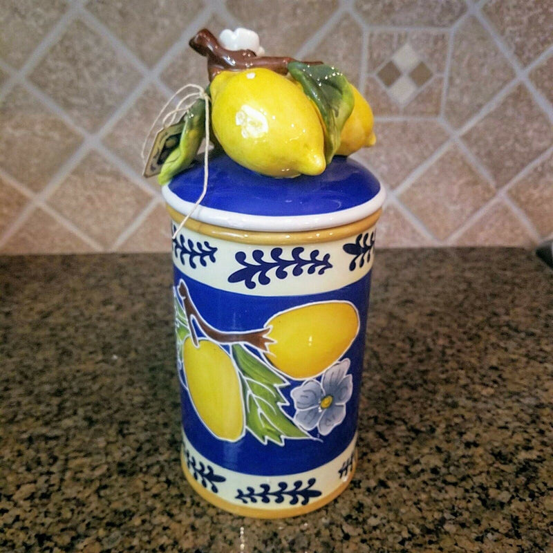 Load image into Gallery viewer, Lemon Cookie Jar Medium Blue Sky Clayworks Heather Goldminc Kitchen Decor