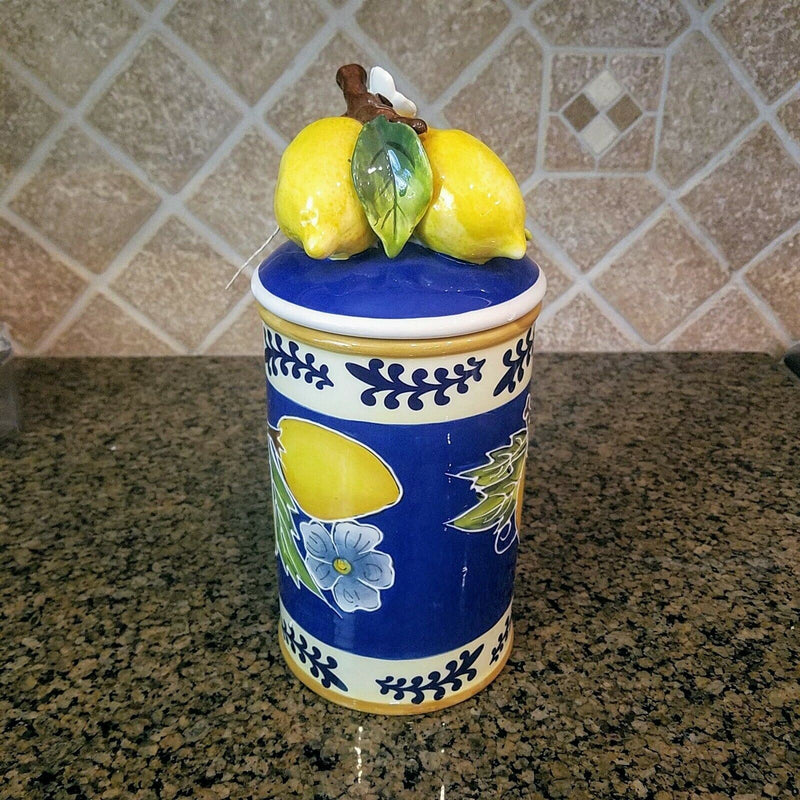 Load image into Gallery viewer, Lemon Cookie Jar Medium Blue Sky Clayworks Heather Goldminc Kitchen Decor