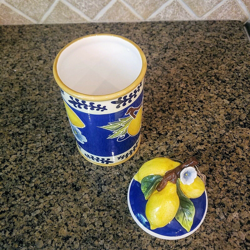 Load image into Gallery viewer, Lemon Cookie Jar Medium Blue Sky Clayworks Heather Goldminc Kitchen Decor