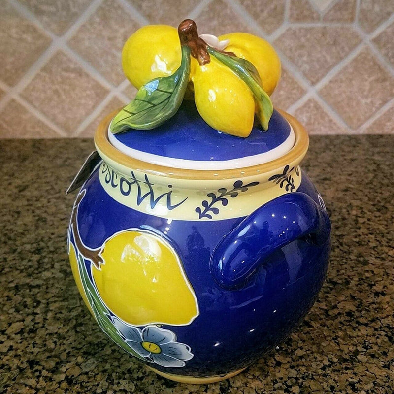 Load image into Gallery viewer, Lemon Cookie Jar Kitchen Biscotti Canister by Blue Sky Heather Goldminc